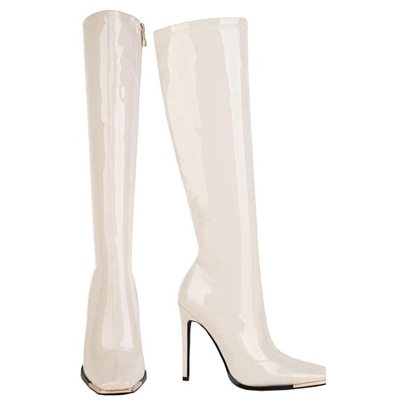 Sun gurg women’s knee high boots With Zipper Square Toe stiletto 9 NEW Beige - Picture 6 of 6